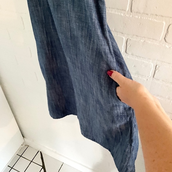 Anthropologie Amadi Mini dress Denim Blue Cream Rope-Strap Pockets Sz XS - Picture 10 of 12